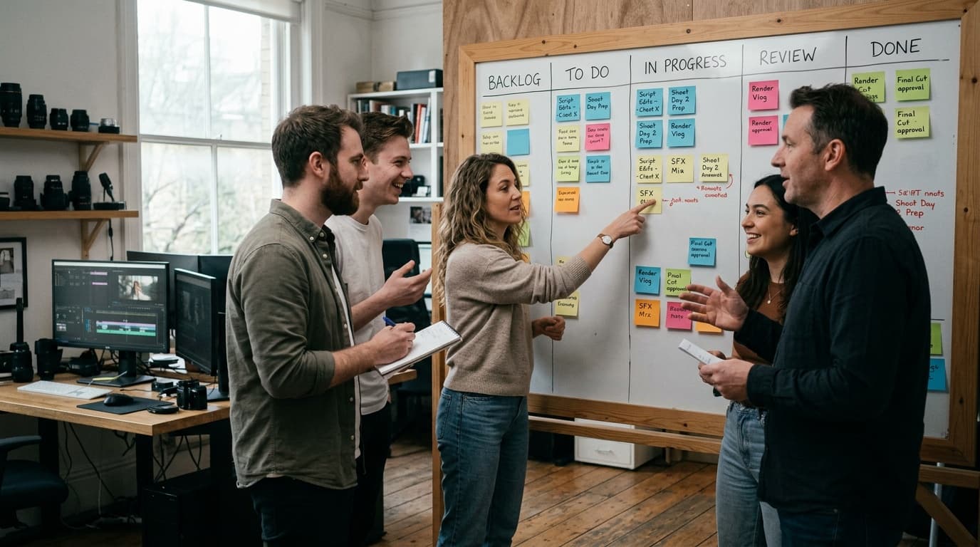 Project workflow board showing tasks organized by status stages